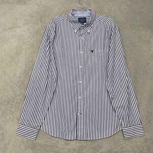 American Eagle Shirt Mens Extra Large Blue Stripe Sleeve Cotton Button Down